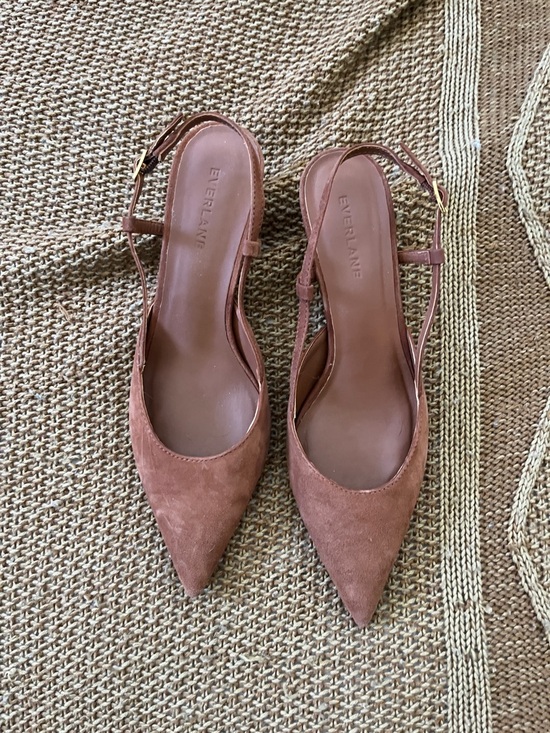 Everlane Rust Brown Suede Pointed Slingback Heels - Picture 2 of 3